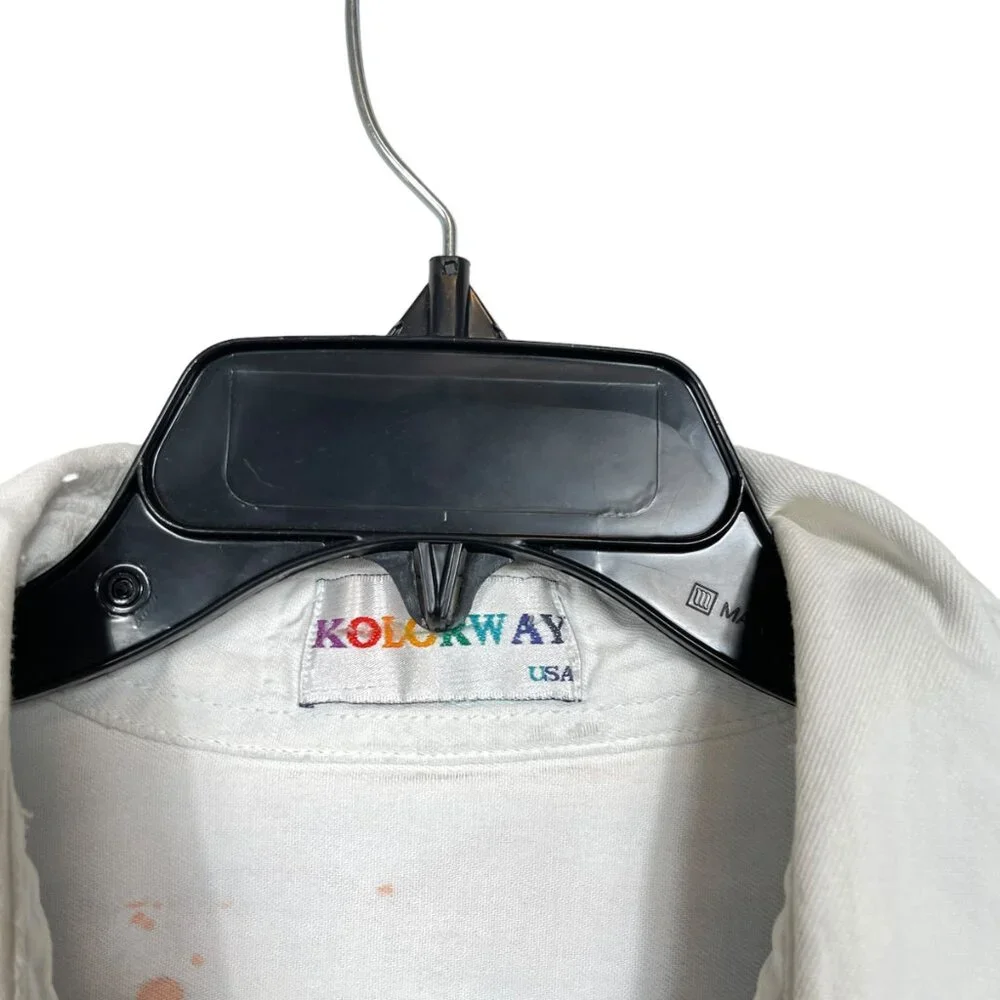 Vintage Kolorway USA Denim Button Up Shirt Womens Large Hand Painted Art to Wear - Picture 3 of 14